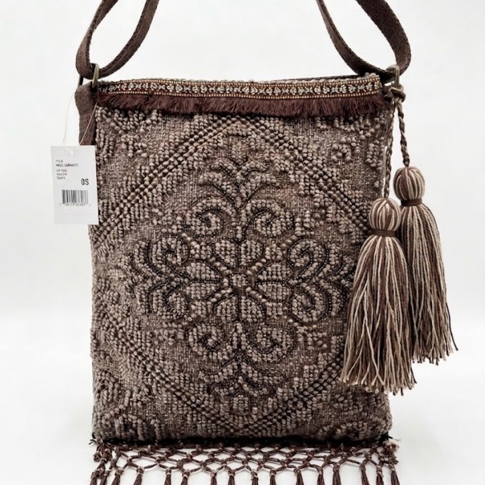 ATP Denim Indira Crossbody Bag in Coffee - Boho Beaded Fringe Purse